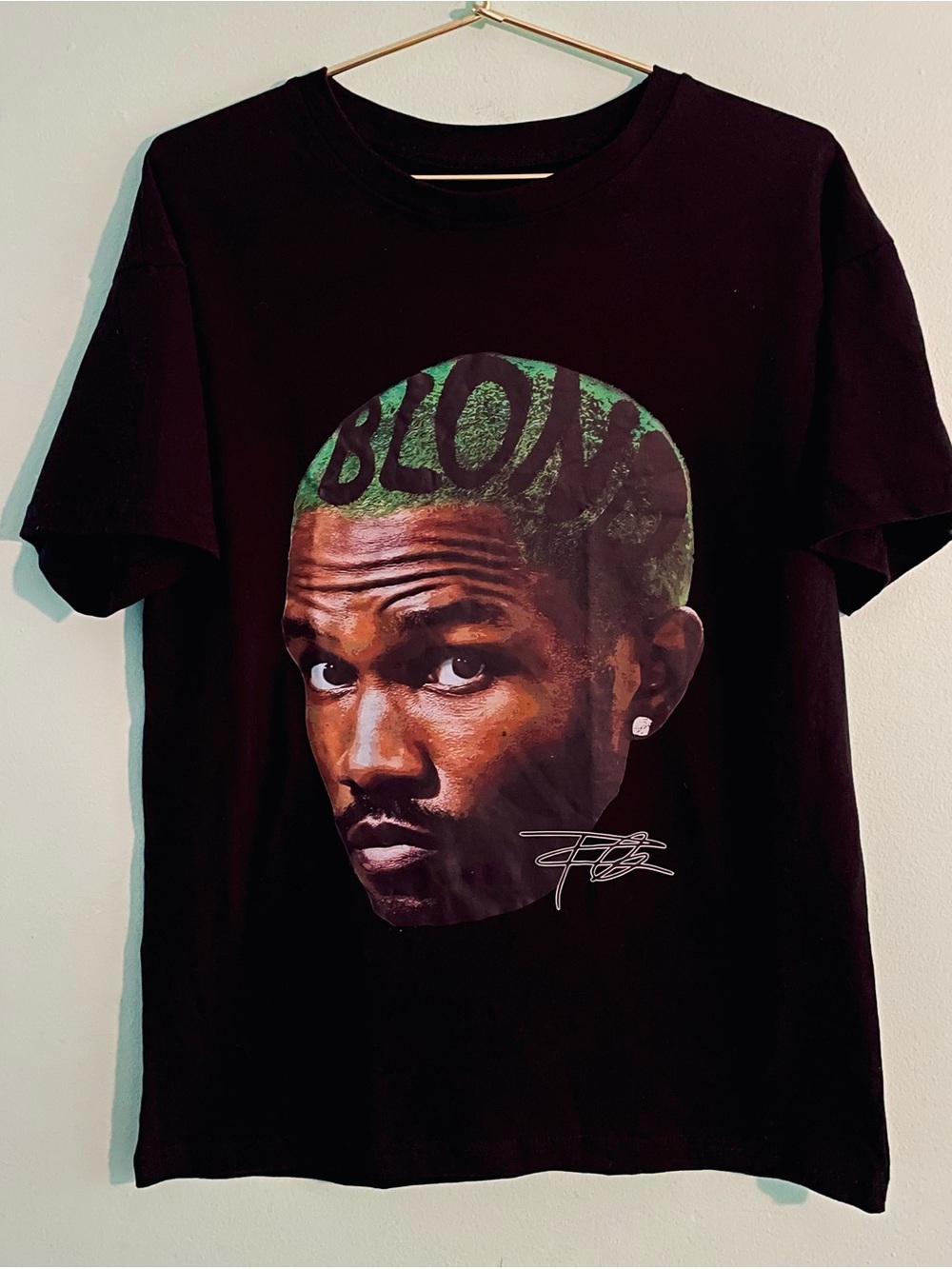 Men's Black Short Sleeve Graphic Crewneck Tee with Green-Accented Print